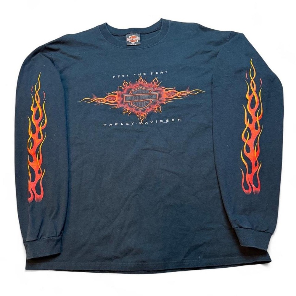 Vintage 1998 Harley Davidson flames feel the heat long sleeve T-shirt size XL